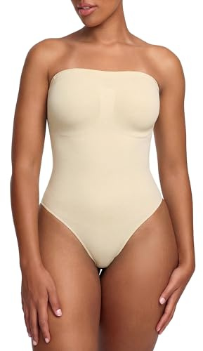 creamy fabrics Shapewear Body trägerlos String Bauchweg Damen | Starke Bauch und Taillenformung mit String abnehmbaren Trägern und glattem Look unter Kleidern
