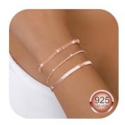 CASSIECA 3 Pezzi Bracciale Donna Argento 925 Braccialetti Impilabile Catena Placcati Oro 14K Bracciali Set Braccialetti Regolabile Gioielli Oro Argento per Donna