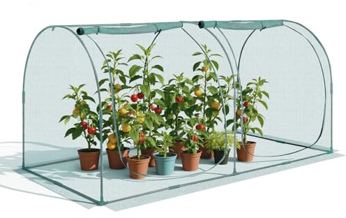 VEVOR Cage à Culture Jardin 2,5x1,2x1,2 m Cage à Plantes avec Porte Zippée pour Tomates, Filet Anti Oiseaux Résistante au Vent Filet de Protection de Plantes Couverture de Potager Surélevé Extérieur