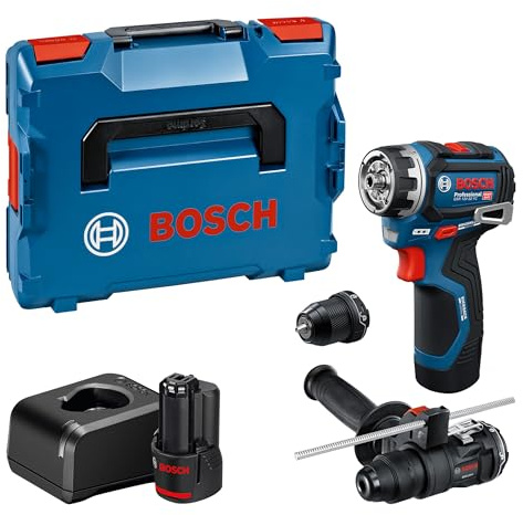 Bosch PRO 12V System Akku-Bohrschrauber GSR12V-32FC (inkl. 2,0 Ah, GAL 12V-20, GFA 12-M, GFA 12-H, Zusatzhandgriff, Tiefenmesser, L-BOXX)