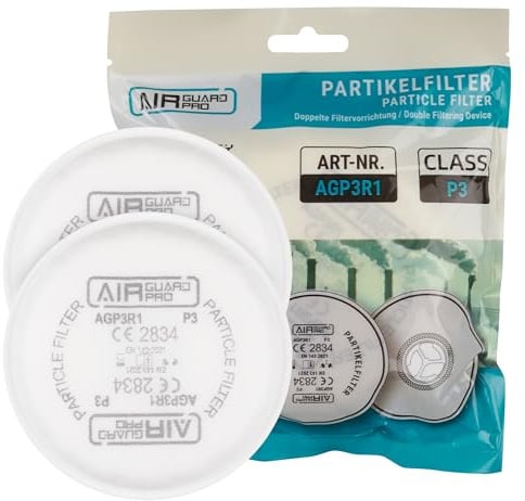 AirGuard Pro® Atemschutzmaske Halbmaske-Set wiederwervendbar mit Partikelfilter – Gasmaske, Staubfilter, Staubnaske – EN 140 & EN 143 – Schutz vor Feinstaub, Aerosolen, Gase, Dämpfe & Partikeln