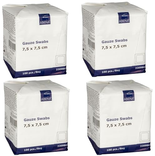 ABENA Kompressen unsteril 7,5 x 7,5 cm - 4x100 Stück = 400 Stück | nicht sterile Wundauflagen 100% Baumwolle weiche & saugfähige Mullkompressen für Wundversorgung