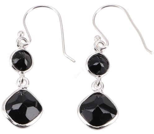 Geschliffene Boho Silberohrringe mit beweglichen Edelsteinen, Onyx