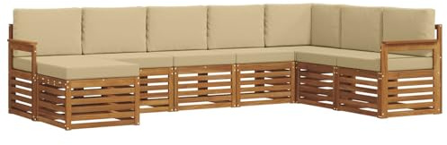 vidaXL Sofagarnituren 8 pcs Natur und Beige Massivholz Akazie, Garten-Sofa, modernes Ecksofa, robuster Outdoor-Möbel für Terrasse und Lounge, Bequeme Sitzgarnitur