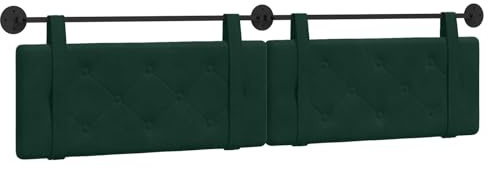 vidaXL Hängendes Kopfteil Dunkelgrün Samt, Moderner rechteckiger Wand-Headboard aus Samt, bezogen mit Bändern, Knopfsteppung für entspannende Schlafzimmer-Deko