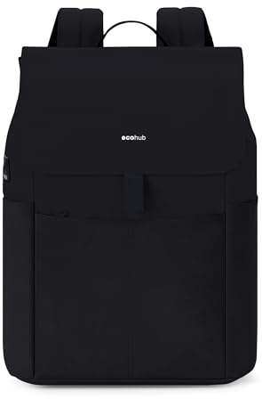 ECOHUB Rucksack Damen, 16 Zoll Laptop Rucksack, Tagesrucksäcke mit 8 Fächern & diebstahlsicherer Tasche, Daypack mit Trolley-Schlitz für Schule, Uni, Arbeit & Reise (Midnight Black)