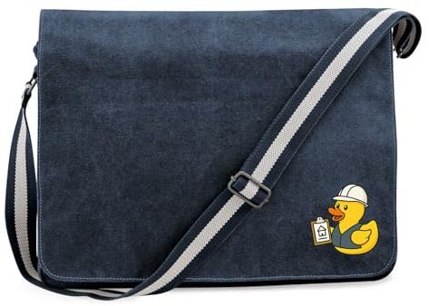 Huuraa Umhängetasche Quietscheente Bauingenieurwesen Comic Gummiente 14 Liter Vintage Navy Canvas Laptoptasche Geschenkidee