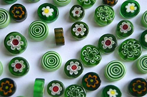 30g Millefiori rund ohne Loch 7-15mm Glas Dekosteine ca. 25-30 St. Farbauswahl (Grünmix)