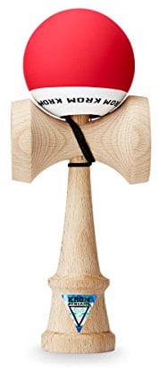 KROM Kendama POP Rubber Rot - aus zertifiziertem Buchenholz - Hohe Holzqualität - Für Anfänger und Profis - Pack : Ersatzschnur + Stickers