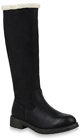 Klassische Damen Stiefel Warm Gefütterte Boots Winter Schuhe 153707 Schwarz Weiss 40 Flandell