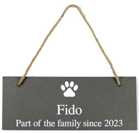 Personalised Dog Paw Print Motif Hanging Natural Slate Plaque/Sign - 25x10cm