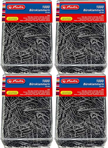 Herlitz Brief-, Aktenklammer 32mm verzinkt 1.000er Transparentbox (4 Packungen)