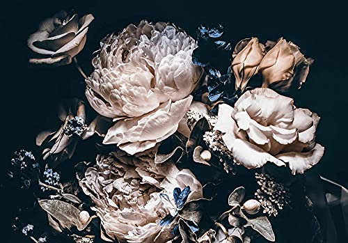 Forwall - Vlies Fototapete Blumen Vintage Pfingstrosen Schwarz Rosen Dunkel 416x290 cm - Fototapeten - Tapeten - für Wohnzimmer Schlafzimmer - Vliestapete Wandtapete Tapete 3D Effekt- inkl. Kleister