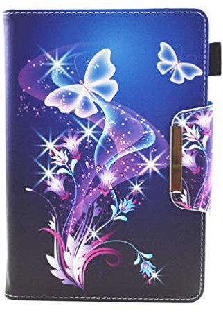 AIFILLE Etui Universelle Tablette 10 Pouces Motif Fantaisie Papillon Fleur Blanche Portefeuille Coque Cuir PU Rabat Clapet Anti Choc 360 Integrale Protection Flip Folio Housse Tablette de 9.5 à 10.5