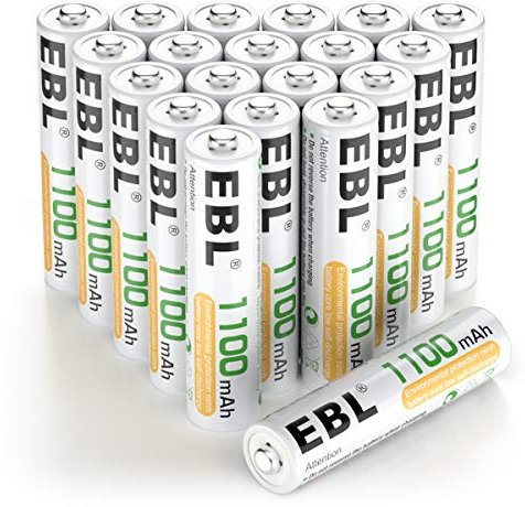EBL Lot de 20 AAA Piles Rechargeables NI-MH 1100mAh Haute Capacité, 1.2V HR03 Piles AAA Rechargeables avec Boîte de Stockage de Piles