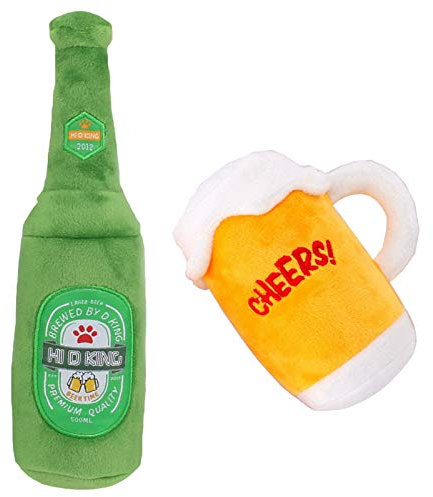 Peluche Compagnie pour Chien - Jouet Indestructible Apaisant en Forme de Bouteille de Bière - Jeu en Tissu pour Mordiller