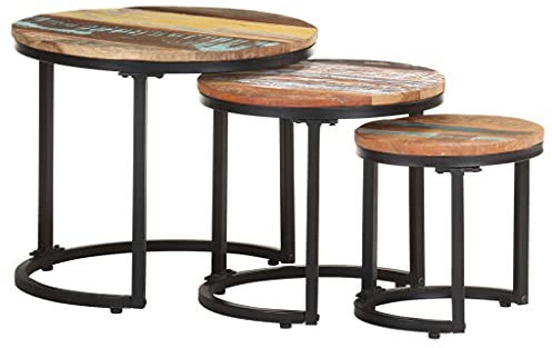 vidaXL Beistelltisch 3-TLG. Industriestil Couchtisch Satztisch Kaffeetisch Sofatisch Wohnzimmertisch Teetisch Tisch Recyceltes Massivholz