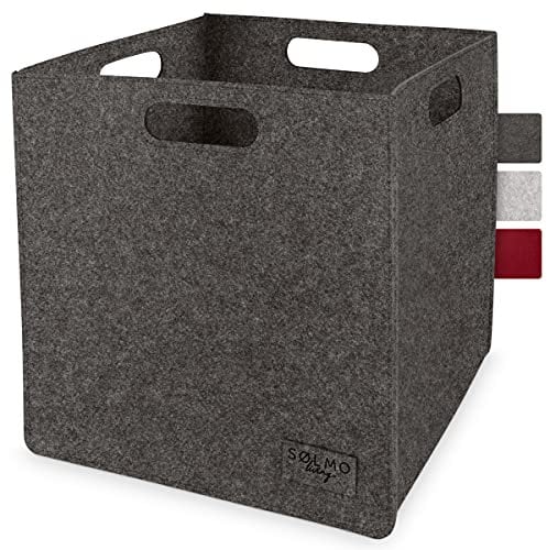 sølmo I Filz Aufbewahrungsbox, 33x33x33cm Organizer Faltbar I Aufbewahrungskorb, Aufbewahrungsbehälter ohne Deckel I Aufbewahrung Spielzeug, Kleidung, Wäschekorb (Dark Stone)