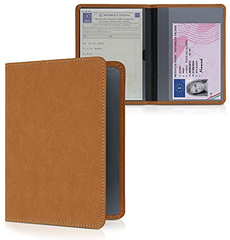 kwmobile Custodia Libretto Circolazione Auto in Simil Pelle Scamosciata - Portalibretto con Scomparti Tessere Patente - Foderina Porta Documenti marrone