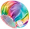 mikimini mittelgroße Duschhaube für Mädchen und Frauen, glitzernde Regenbogen-stilvolle Duschhauben mit Spitze, wiederverwendbare wasserdichte Bade-Duschhaube für Mädchen, mittelgroß, 2er-Pack