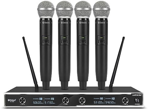 D Debra D-440 UHF 4-Channel Wireless Microphone System with 4 Cordless Handheld Mics, Perfect for Karaoke, Parties, Weddings, Churches, Stages, DJs & Outdoor Events, 300 Ft Range (4 Mics)