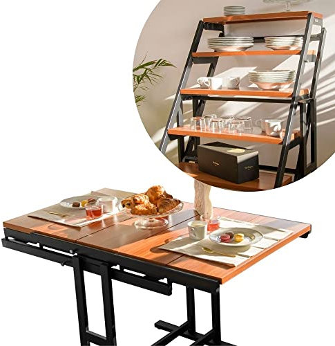 BLUMIE Table modulable (L120 x l78 x H77,5 cm) Convertible en Etagère - Style Industriel - Couleur Merisier