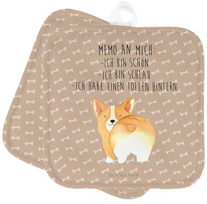 Mr. & Mrs. Panda 2er Set Topflappen Corgi Po - Geschenk, Haustier, Tierliebhaber, Topflappen lustig, Hundeliebe, Ofenhandschuh, Schöne Topflappen,