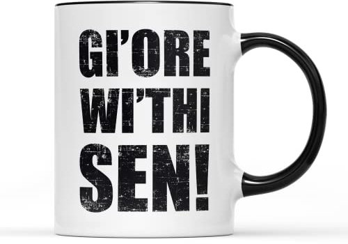 SmartyPants Giore Withi Sen Black Mug Coffee Tea Cup Funny Give Get Over with Yourself Yorkshire Saying Farmer Idiom Culture Northern Dialect Folk Accents Gift Present (Black Handle Prime)
