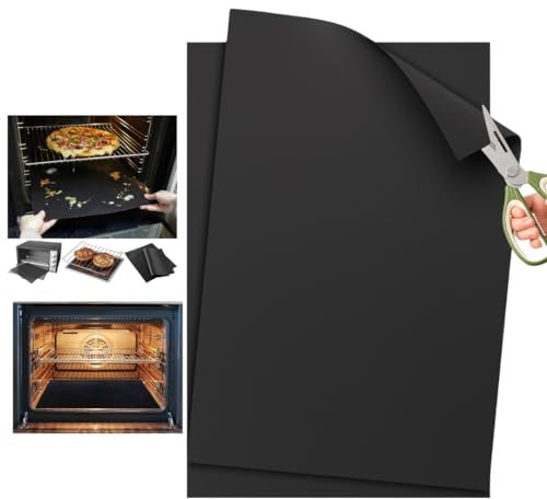 Jeu de 2 feuilles de revêtement de four - Grandes protections anti-adhésives pour le fond des fours électriques à convection et à ventilateur - Réutilisables et faciles à nettoyer.