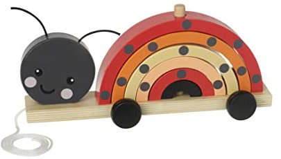 Ladybird Stacking Pull Along Toy - Animal Push and Pull Along Toys for 1 Year Olds, Wooden Stacking Toys - Montessori Toddler Wooden Toys - Early Development & Activity Toys by Orange Tree Toys