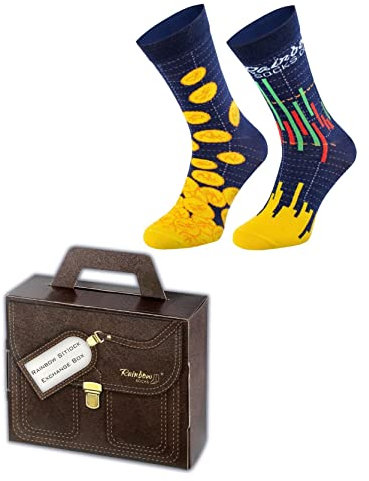 Rainbow Socks – Rainbow S(T) ck Exchange Box - Damen Herren Börse Stocks Novelty Gift Geshenke Socken Für Finanzer Investor Händler Geschäftsfrau Geschäftsmann - 1 Paar - Größen 47-50