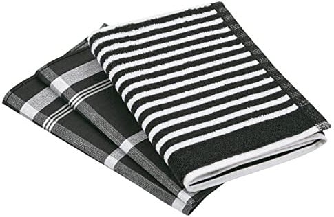 Ross 3er Küchenhandtuch Set 1960+910 schwarz, 2X Geschirrtuch 50x70 cm + 1x Küchenfrottiertuch 50x50 cm