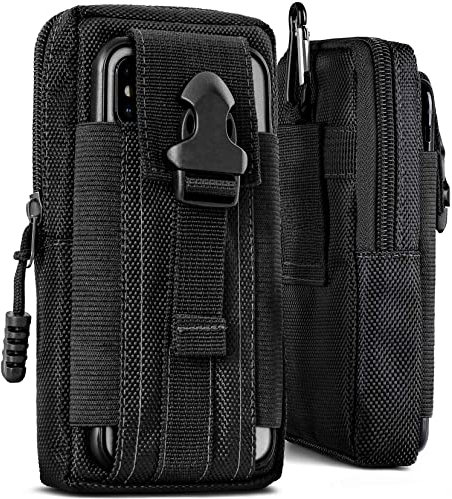 ONEFLOW Survival Case für LG K50s Handy Gürteltasche aus Nylon mit Karabiner, Taktische EDC Tasche mit Gürtel Halterung, Etui Handyhülle Outdoor Handytasche, Schwarz