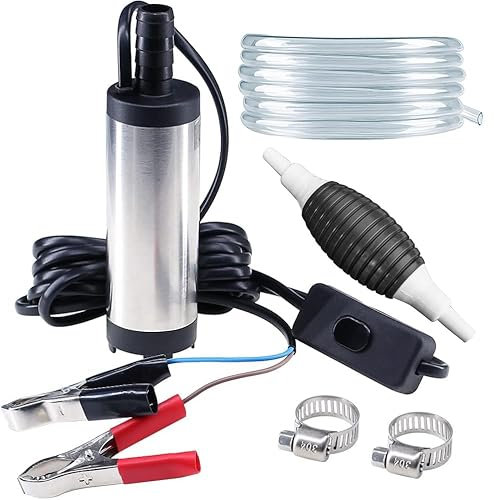 Dieselpumpe wasserpumpe ölpumpe 12v mit 5M PVC Schlauch,benzinpumpe für kanister Tauchpumpe, Wasser Heizöl Diesel Benzin-Transferpumpe Auto-Kraftstoffpumpen mit handpumpe (12V Autobatterie)