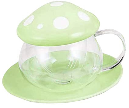 Folpus Becher Set Pilz Teekanne Milchglas Tassen mit Deckel, Gruen