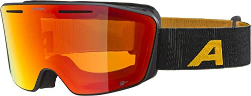 ALPINA NENDAZ Q-LITE - verspiegelte, kontrastverstärkende OTG Skibrille mit 100% UV-Schutz für Erwachsene - black-yellow matt - one size