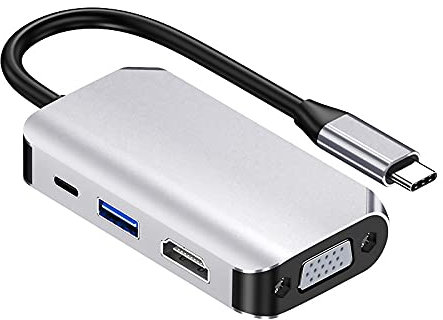 4 in 1 USB Type C Hub Splitter Docking Station Dongle Multiport Adapter, UHD HDMI 4K@30Hz, VGA 1080P@60Hz, USB 3.0, USB C Fast Charging, 5Gbps Compatible with MacBook, iPad, Samsung, Dell XPS, Laptop