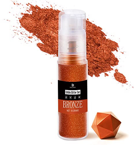 Paillettes Comestibles - 10g Paillette Alimentaire dans Flacon Pulvérisateur, Poudre de Poussière Comestibles Métallique pour la Décoration de Gâteaux, Boissons, Vin, Fondants, Chocolats (Bronze)