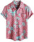VATPAVE Herren Front Pocket HawaiiHemden Freizeithemden Blumen Kurzarm Knopfleiste Tropische Strandhemden X-Large Weinrot Blau