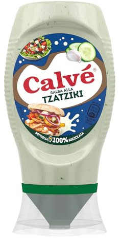 Calvé Salsa alla Tzaziki, Formato 250 ml, Salsa Tzaziki a Base di Cetrioli e Aglio, Ideale per Pinzimonio, Insalate, Carne e Pesce, Senza Coloranti, Senza Glutine, Vegano.