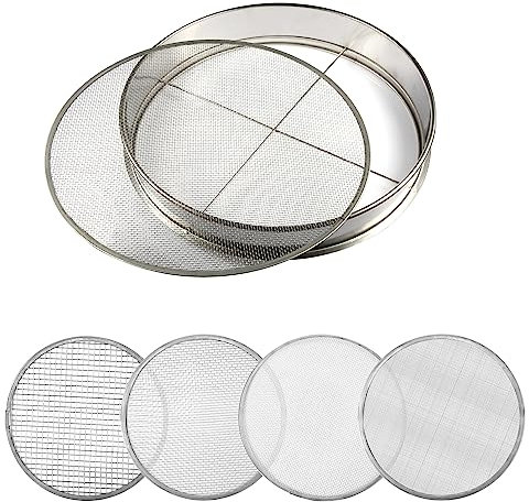 Savita Setaccio da Giardino, 1pz Setaccio in Acciaio Inossidabile da 40cm e 4pz con Maglie da 0,7/2/3/6mm Setaccio per Terreno Setaccio Giardino Combinato Setaccio per Terreno da Giardino Setaccio