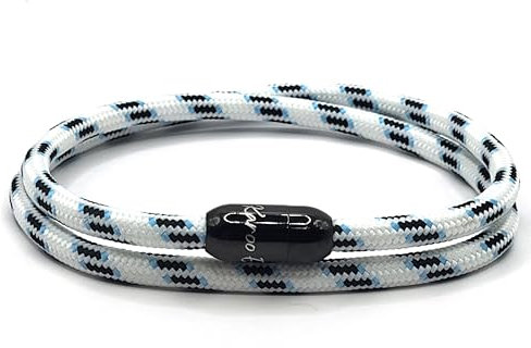 KAROO EARTH JEWELLERY Rope Bracelet | Unisex Braided Paracord Nautical Double Wrap Bracelet with strong Magnetic Clasp | Waterproof surfer bracelet (Large Wrist (20-22cm), White Black Clasp)