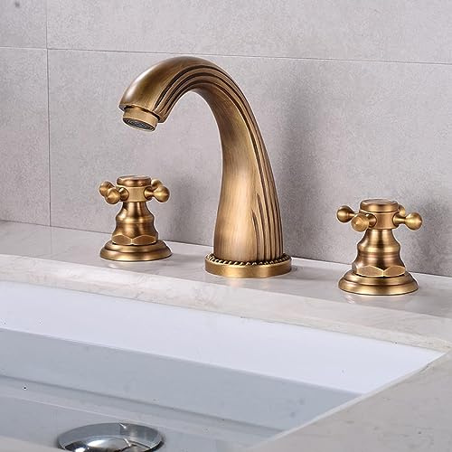 JQFDD 2-Handle Rubinetto Bagno Lavabo Caldo e Freddo Antico Rubinetto per Lavabo Tre Fori Miscelatore Vintage per Lavabo Bagno Rubinetti Bagno,Antico-A