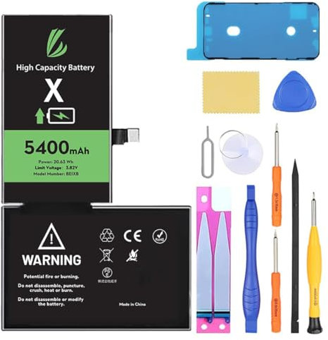 LL TRADER Batterie pour iPhone X, 5400mAh Batterie au Lithium-ION Haute Capacité avec Tous Les Outils de Réparation