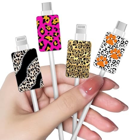DiyGody Cute Cable Protector for iPhone Type-c Charger, Leopard Print Design 4pcs Soft Phone Cable Protector,Charging Cord Protector,Cable Chomper,Cord Saver for Women Girls