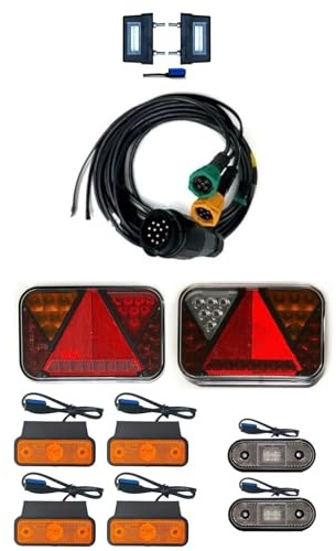 MelTruck LED Anhängerbeleuchtungsset 12V, 13-polig, 7m mit Halter | Variante: 7 m Hauptkabel + 2x 5,3 m Seitenkabel; 4x gelbe LED-Umrissleuchten mit Halterung