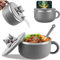 Fyeme Bol à nouilles instantanées en acier inoxydable - 1200 ml - Bol à ramen instantané avec couvercle et fourchette - Sceau d'isolation thermique pour soupe, pâtes, boulettes, salades (gris)