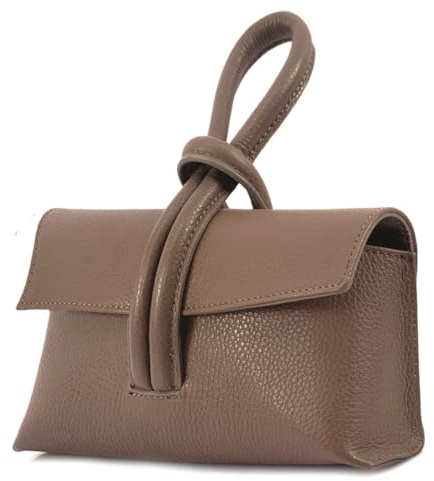 LeahWard Women's Leather Clutch Bag With Loop Handle (Taupe)