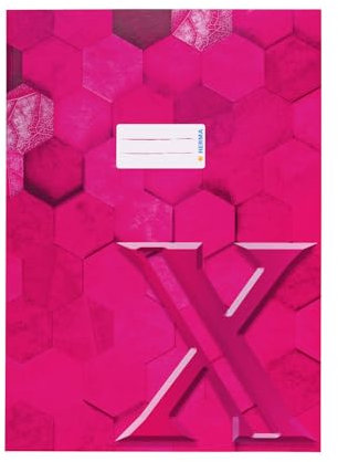 HERMA 20084 Heftumschlag A4 Karton Pink, veredelte Hefthülle mit Beschriftungsfeld aus stabilem & extra starkem Papier, Heftschoner mit Hexagon Muster Motiv für Schulhefte, farbig