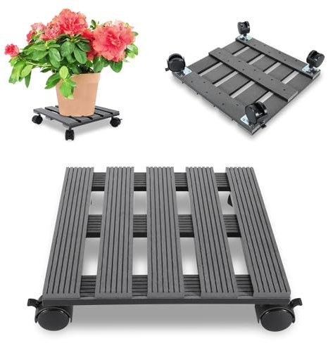 Ikodm 1X WPC Pflanzenroller Eckig 30 x 30 cm|Blumenroller mit Rollen, Rolluntersetzer Tragkraft 80 kg|Kübelroller für den Innen- und Außenbereich|Rollbrett für Pflanzen, Blumentopf (Anthrazit)
